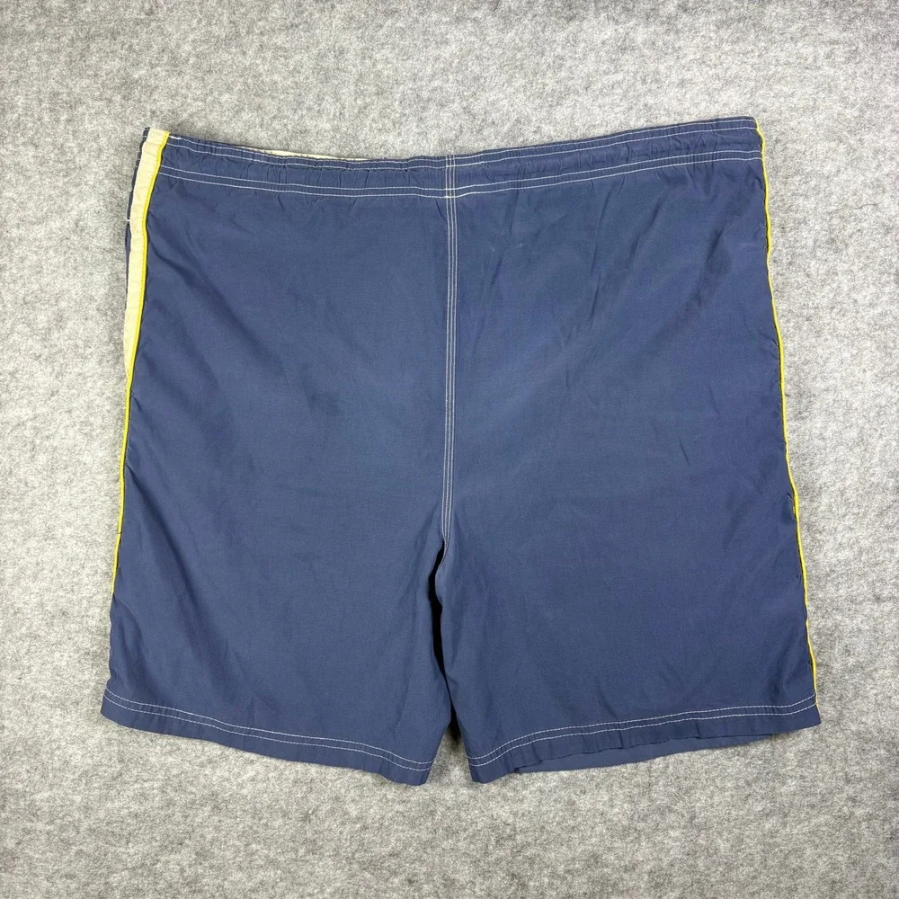 Vintage Rise Board Shorts Navy Blue Striped Cargo Swim Trunks Mens Large 264